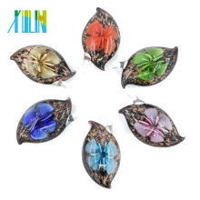 Forme de feuille de bijoux faits à la main feuille de fleur intérieure Lampwork Charm pendentifs en verre 12pcs / box, MC0088